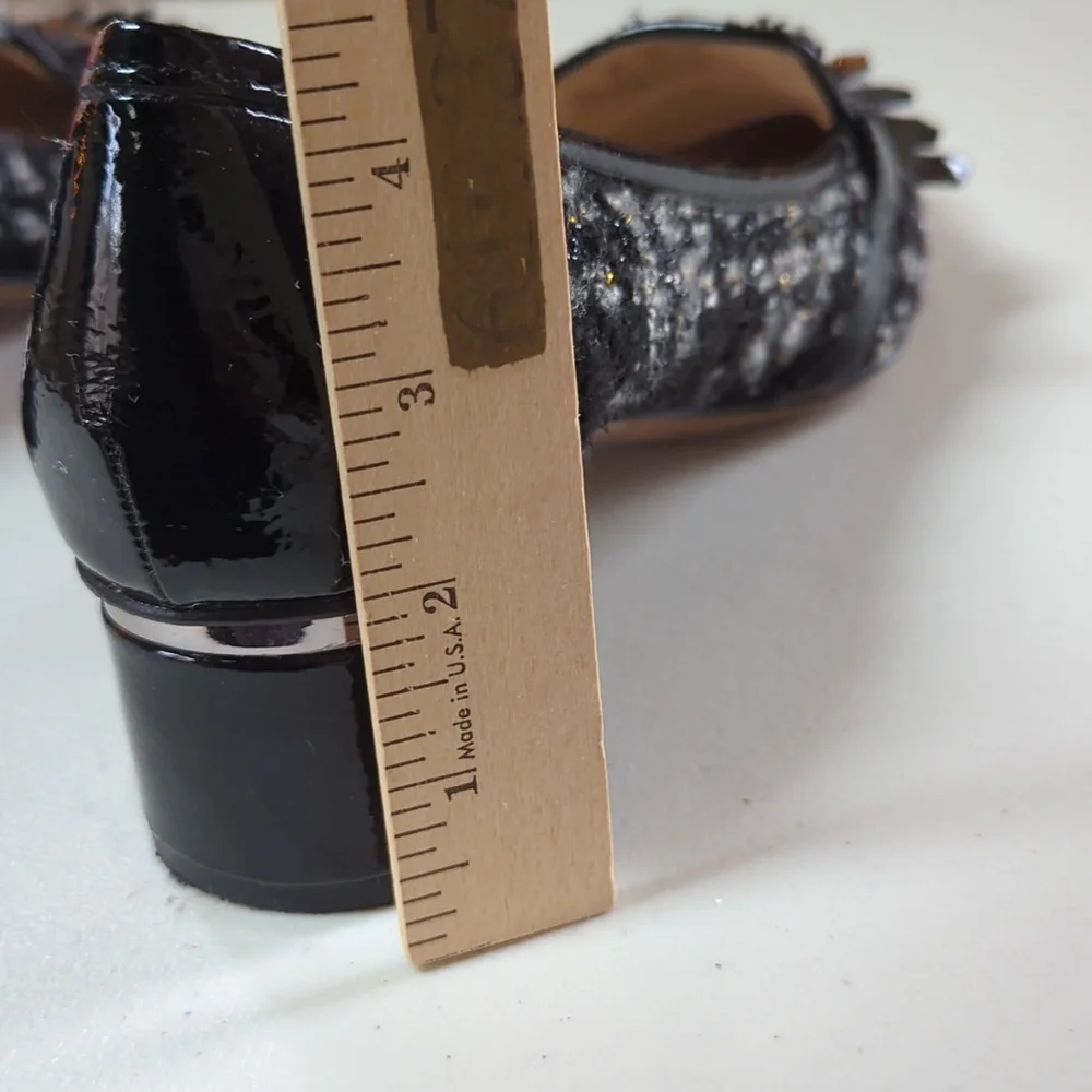 Franco Sarto, Grenoble, black and white Tweed heeled loafer. Size 10